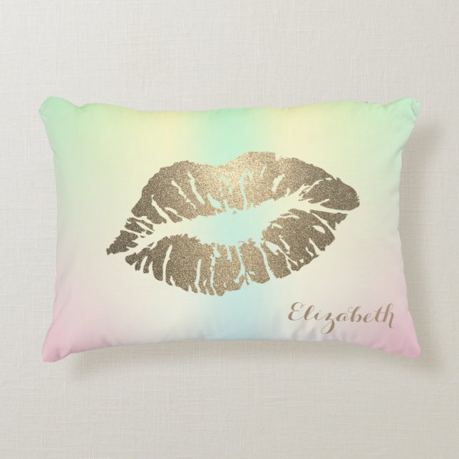 Girly Glitter Lippen Holografisch Iriserend Accent Kussen (Voorkant)