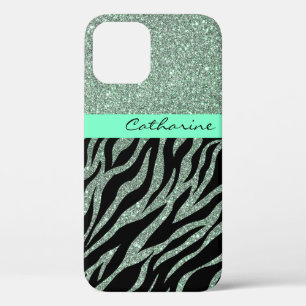 Girly Glitter Mint Groen Blauwgroen Dier Zebra Pat Case-Mate iPhone Case