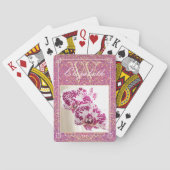 Girly Glitter Monogram Naam Aangepaste Bloem Foto Pokerkaarten (Achterkant)