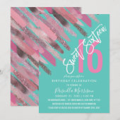 Girly Glitter Paint Brushstroke Roze Blauwgroen Sw Kaart (Voorkant / Achterkant)