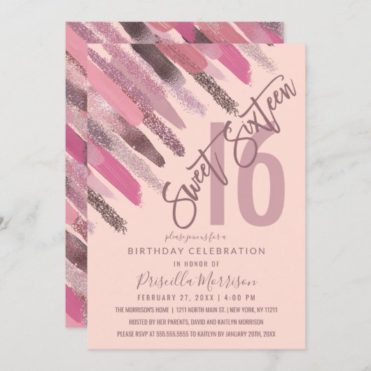 Girly Glitter Paint Brushstrokes Roze Zoet 16 Kaart (Voorkant / Achterkant)