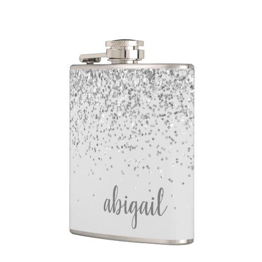 Girly Glitter Persoonlijke Silver Monogram Naam Heupfles (Links)