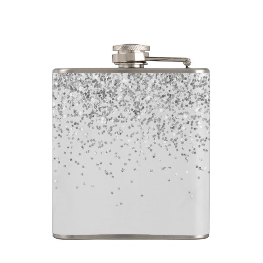 Girly Glitter Persoonlijke Silver Monogram Naam Heupfles (Achterkant)