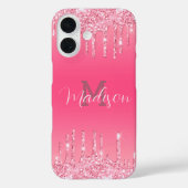 Girly Glitter Pink Drip Glam Monogram Naam toevoeg Case-Mate iPhone Case (Achterkant)