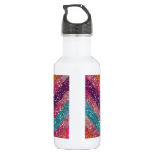 Girly Glitter Print Chevron Stripes Blauwgroen Roz Waterfles (Achterkant)