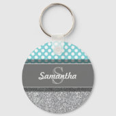 Girly Glitter Print Pattern met aangepaste Monogra Sleutelhanger (Voorkant)