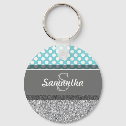 Girly Glitter Print Pattern met aangepaste Monogra Sleutelhanger (Voorkant)