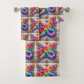 Girly Glitter Rainbow Flowers Towel Set Bad Handdoek (Insitu)