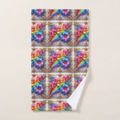 Girly Glitter Rainbow Flowers Towel Set Bad Handdoek (Handdoek)