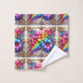 Girly Glitter Rainbow Flowers Towel Set Bad Handdoek (Wasdoekje)