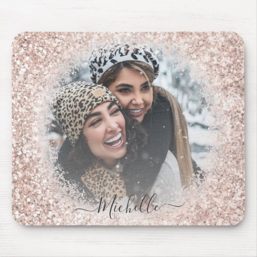 Girly Glitter Roos Gold Photo Template Muismat (Voorkant)