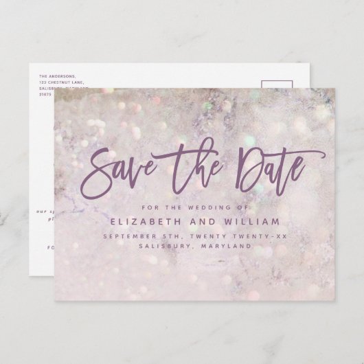 Girly glitter roze chic elegant roos goudbruiloft aankondigingskaart (Voorkant / Achterkant)