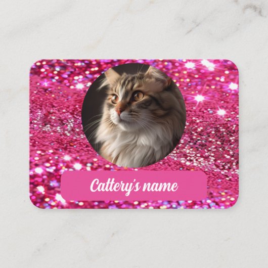 Girly Glitter Roze Custom Visitekaartje Cattery (Voorkant)