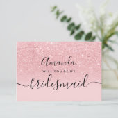 Girly glitter roze ombre script mijn bruidsmeisje kaart (Staand voorkant)