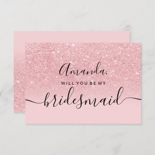 Girly glitter roze ombre script mijn bruidsmeisje kaart (Voorkant / Achterkant)