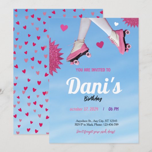 girly glitter roze schattig blauwe hemel verjaarda kaart (Voorkant / Achterkant)