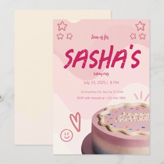 girly glitter roze schattig verjaardag uitnodiging (Voorkant / Achterkant)