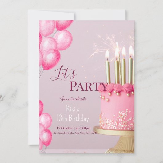girly glitter roze schattige verjaardag kaart (Voorkant)