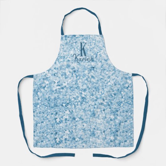 Girly glitter sparkle blauwgroen blauwe naam monog schort (Voorkant)