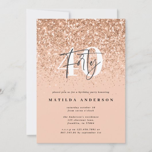 Girly glitter sparkle moderne 40e verjaardag (Voorkant)