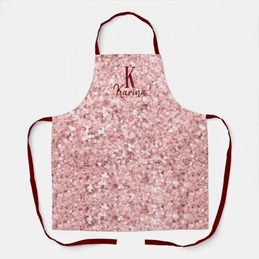 Girly glitter sparkle roos goud roze naam monogram schort (Voorkant)