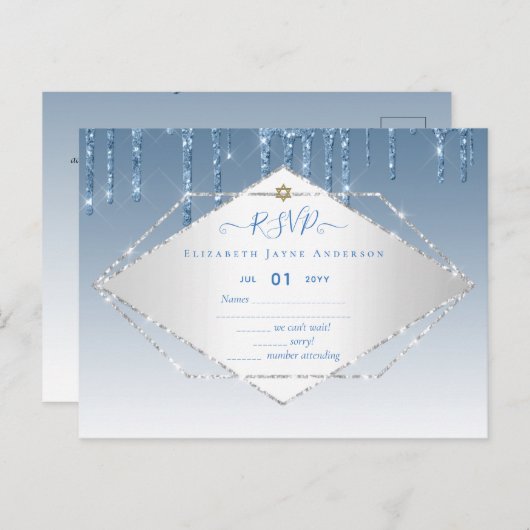 Girly Glitter Sparkles BAT MITVAH RSVP Briefkaart (Voorkant / Achterkant)