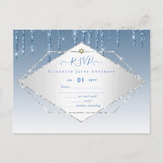 Girly Glitter Sparkles BAT MITVAH RSVP Briefkaart (Voorkant)