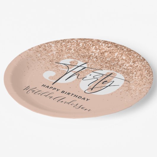Girly glitter sprankelende moderne 30e verjaardags papieren bordje (Gekanteld)