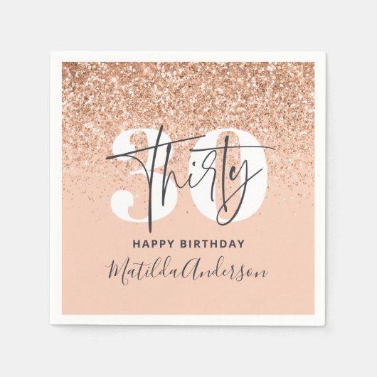 Girly glitter sprankelende moderne 30e verjaardags servet (Voorkant)