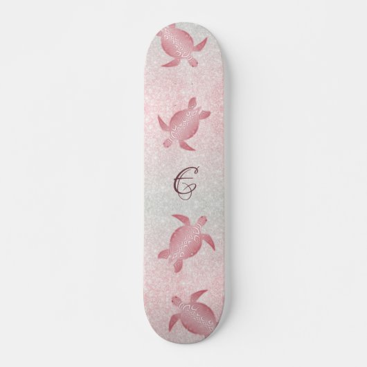 Girly Glitter Turtles Monogram Coastal Persoonlijk Skateboard (Voorkant)