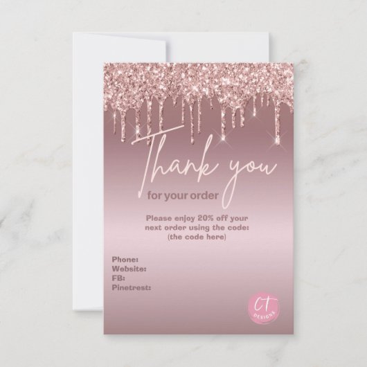 Girly Glitter Zakelijke Marketing Bedankkaart (Voorkant)