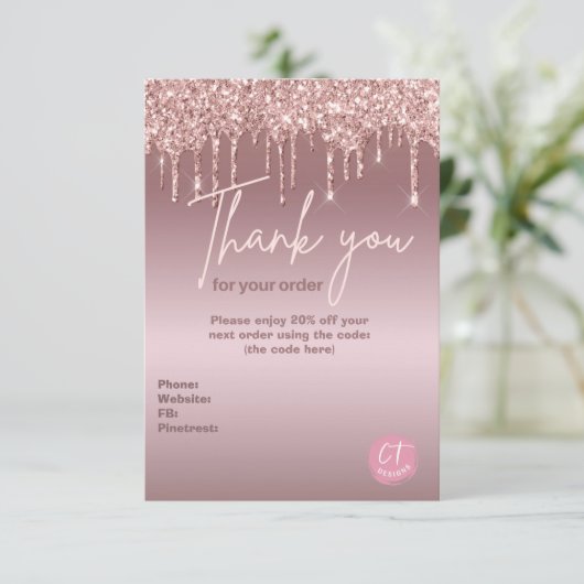 Girly Glitter Zakelijke Marketing Bedankkaart (Staand voorkant)