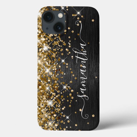 Girly Glitterige Goud Zwart Geborsteld Metaal Case-Mate iPhone Case (Achterkant)