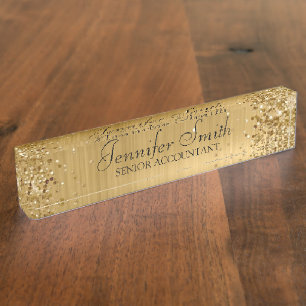 Girly Glitterige Gouden Nep Folie Bureaunameplaat Naambordje