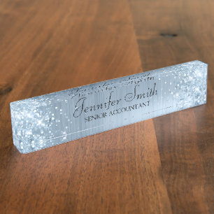Girly Glittery blauw licht namaak Folie Naambordje