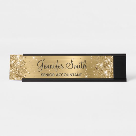 Girly Glittery Faux Gold Foil Bureau Naambordje (Voorkant)