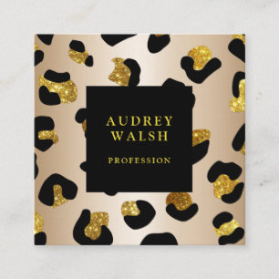 Girly Glittery Faux Gold Leopard print Luxe Vierkante Visitekaartje