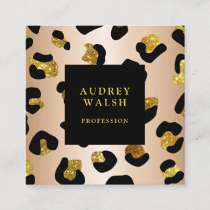 Girly Glittery Faux Gold Luipaard print Luxe Vierkante Visitekaartje