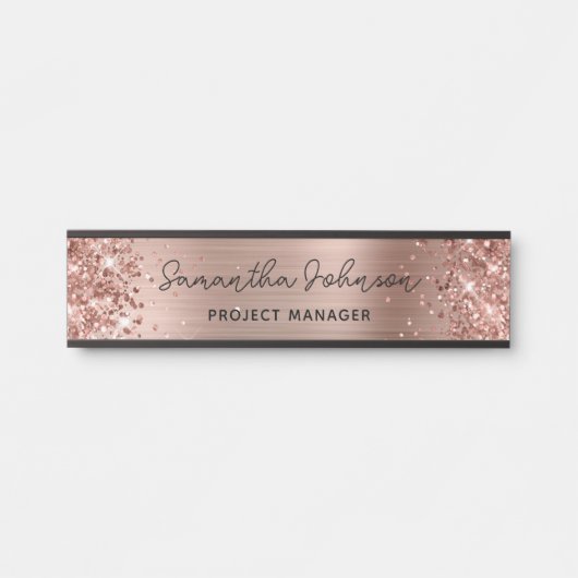 Girly Glittery Faux Roos Gold Foil Deurbordje (Voorkant)