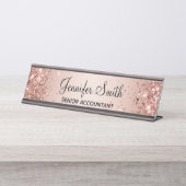 Girly Glittery Faux Roos Gold Gradient Bureau Naambordje (Voorkant)