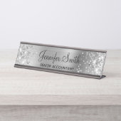 Girly Glittery Faux Silver Foil Bureau Naambordje (Voorkant)