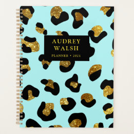 Girly Glittery Gold Aqua Leopard print Luxe Planner