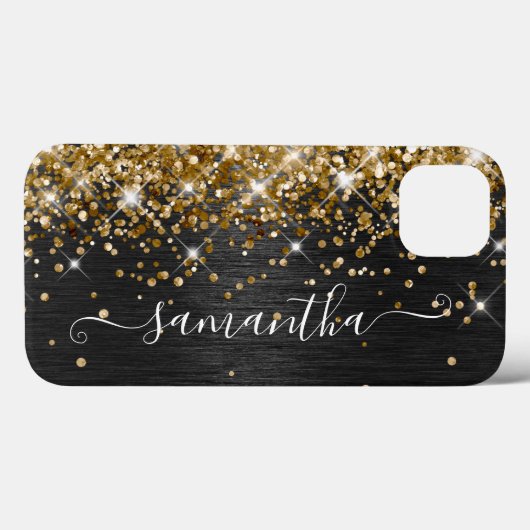 Girly Glittery Gold Black, geborsteld metaal Case-Mate iPhone Case (Achterkant (horizontaal))