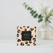 Girly Glittery Gold Blush Leopard print Luxe Vierkante Visitekaartje (Staand voorkant)