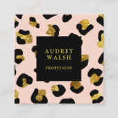 Girly Glittery Gold Blush Leopard print Luxe Vierkante Visitekaartje (Voorkant)