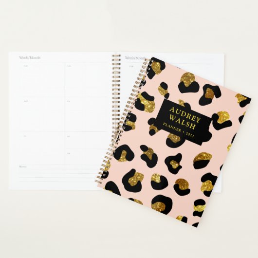 Girly Glittery Gold Blush Pink Leopard Luxe Planner (Display)