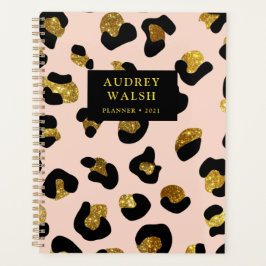 Girly Glittery Gold Blush Pink Leopard Luxe Planner