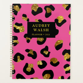 Girly Glittery Gold Fuchsia Leopard Print Luxe Planner