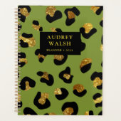 Girly Glittery Gold Green Leopard Print Luxe Planner (Voorkant)