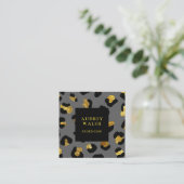 Girly Glittery Gold Grey Leopard print Luxe Vierkante Visitekaartje (Staand voorkant)